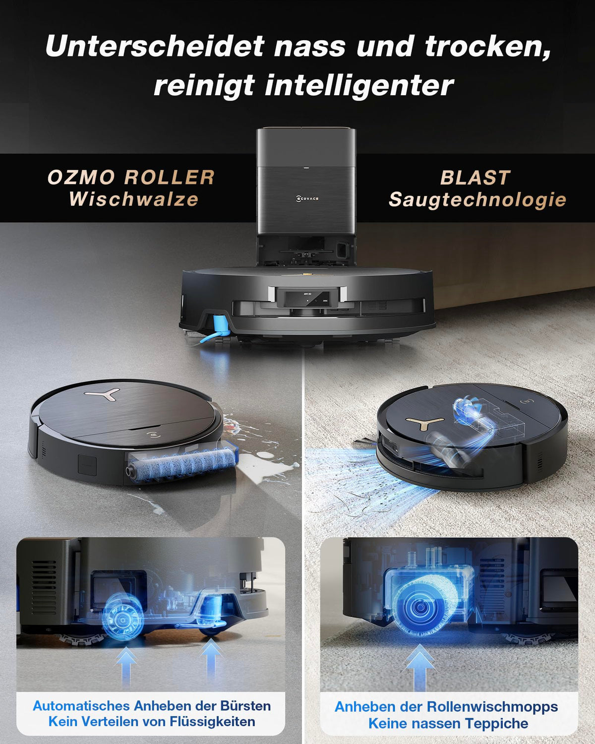 X9 Pro Omni Saugroboter mit Wischfunktion und Saugkraft von 16.600 Pa sowie OZMO Roller Wischsystem