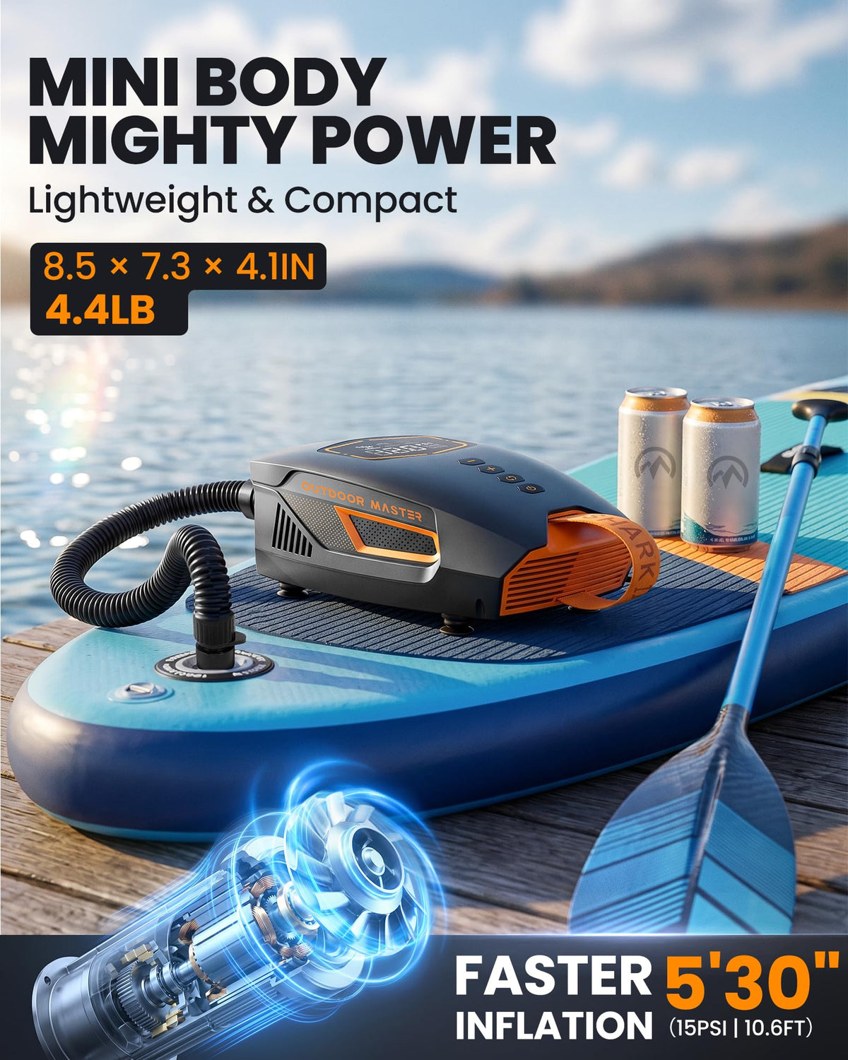 Shark 3 Mini 74Wh kabellose elektrische SUP Luftpumpe mit Akku tragbar schnelles Aufpumpen