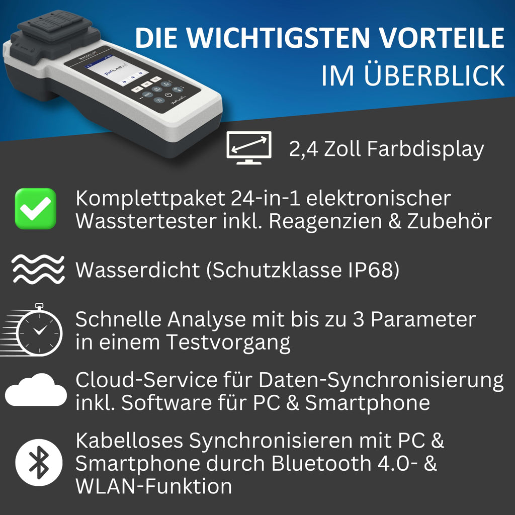 Poolphotometer 2.0 Special Ed., Bluetooth/WLAN, 140 Testtab., Chlor, pH, Phenol Red, Alkalinity M, Cyanursäure