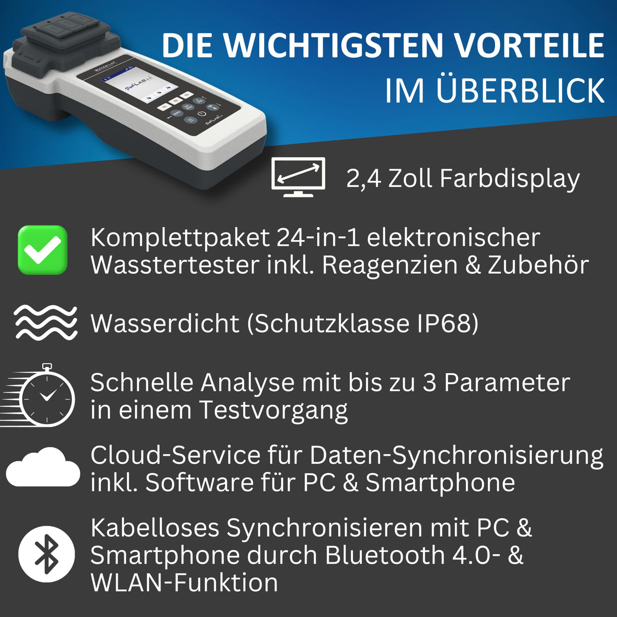 Poolphotometer 2.0 Special Ed., Bluetooth/WLAN, 140 Testtab., Chlor, pH, Phenol Red, Alkalinity M, Cyanursäure