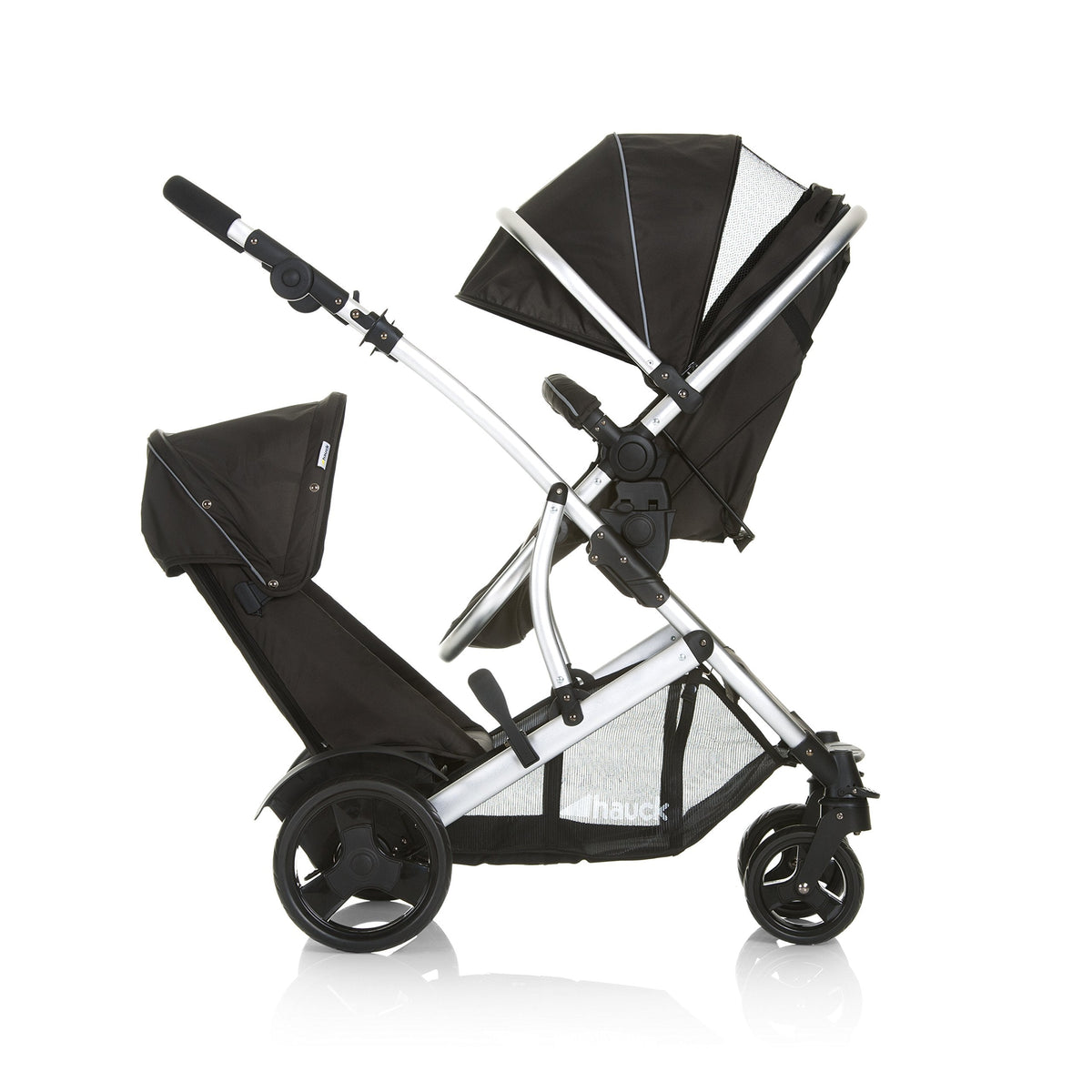 Duett 2 Geschwisterwagen Regenschutz Hauptsitz als Babywanne ab Geburt 15 kg Zweitsitz abnehmbar Black Forest