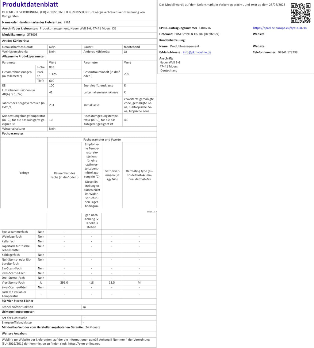 GT300E Gefriertruhe 299L 41dB Dual Modus Kühlen und Gefrieren Drahtkorb 4 Sterne freistehend Energieklasse E
