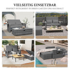 Rattan Gartenlounge Set 2 Sitzer Gartensofa Auflagenbox verstellbare Rückenlehne wetterfest Hocker Kissen Grau