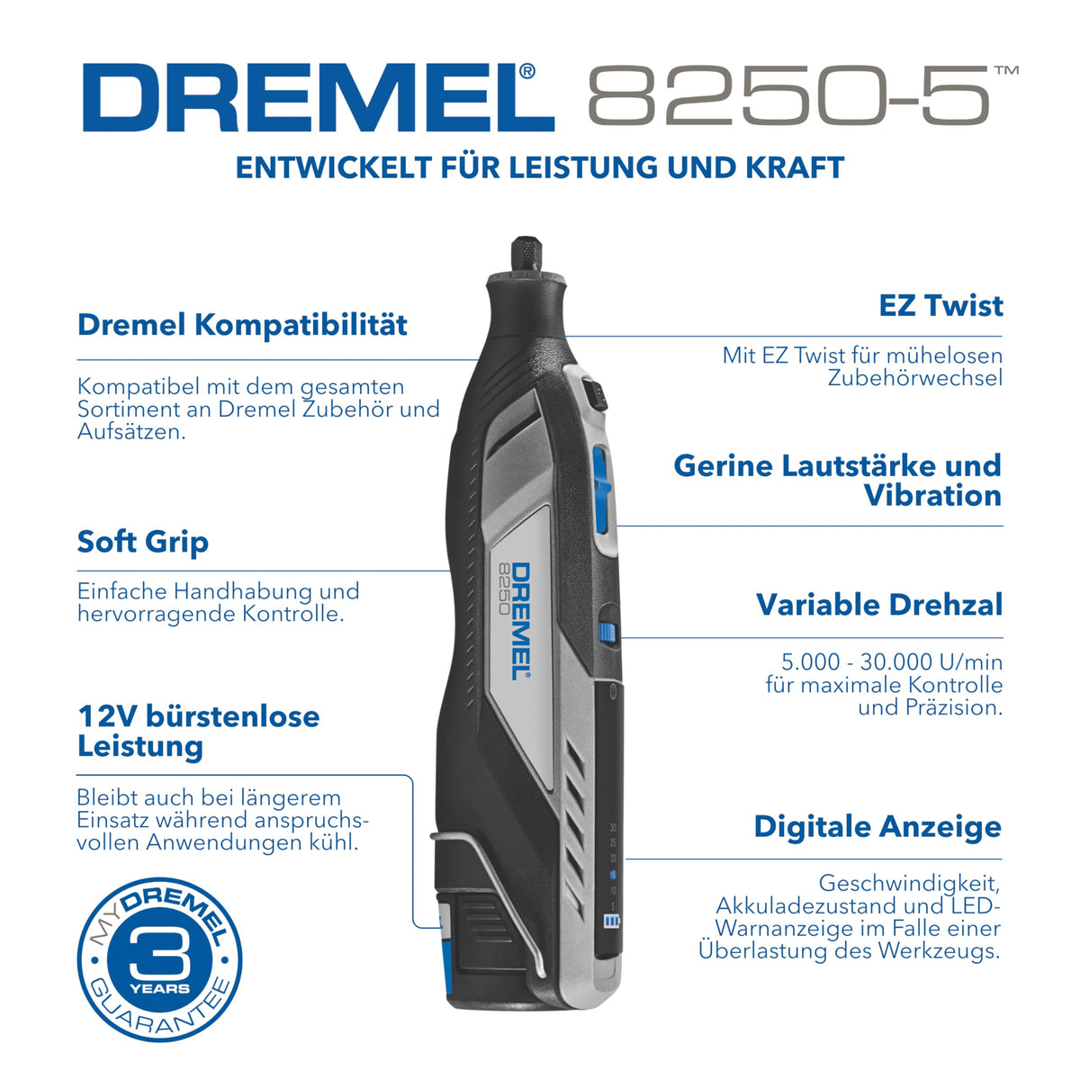 8250 Bürstenloses 12V Akku Multifunktionswerkzeug mit 72 Zubehörteilen im Set für Heimwerker