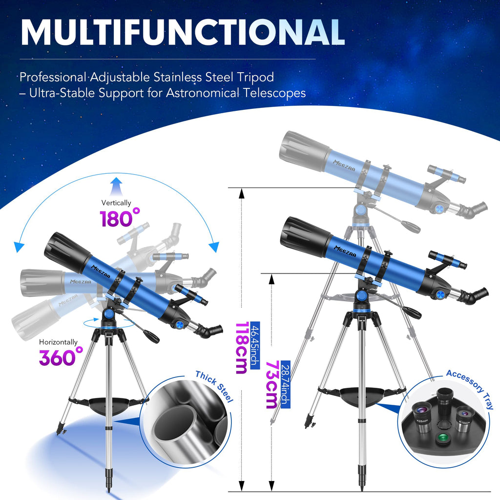 Astronomisches Refraktorteleskop 90mm Blende 800mm AZ Mount für Erwachsene und Kinder Anfänger mit Stativ