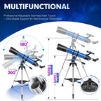 Astronomisches Refraktorteleskop 90mm Blende 800mm AZ Mount für Erwachsene und Kinder Anfänger mit Stativ