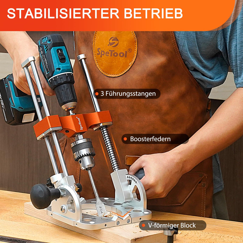 S04001 Bohrständer für Akkuschrauber Halbzoll Bohrfutter 0 bis 60 Grad Kugellager und Führungsstangen für Holz