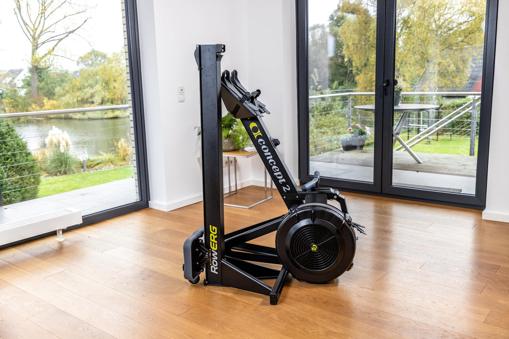 RowErg Rudergerät Modell D in Schwarz mit Standardbeinen und Luftwiderstand für das Heimtraining