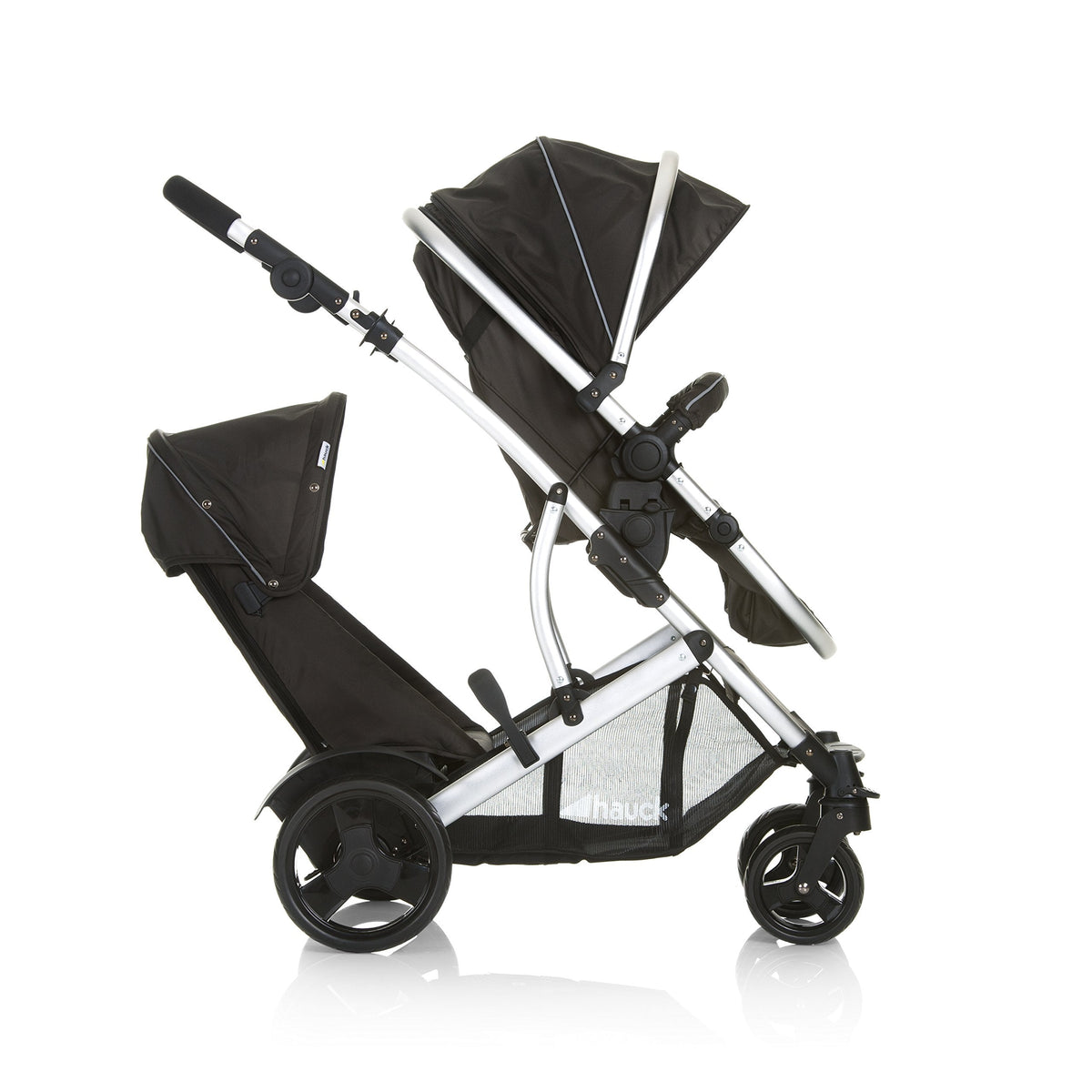 Duett 2 Geschwisterwagen Regenschutz Hauptsitz als Babywanne ab Geburt 15 kg Zweitsitz abnehmbar Black Forest