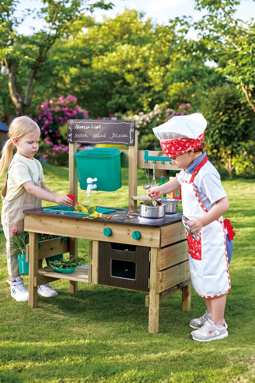 Nature Fun Outdoor Spielküche mit Zubehör aus Holz und pflanzlichem Kunststoff, Matschküche ab 3 Jahren