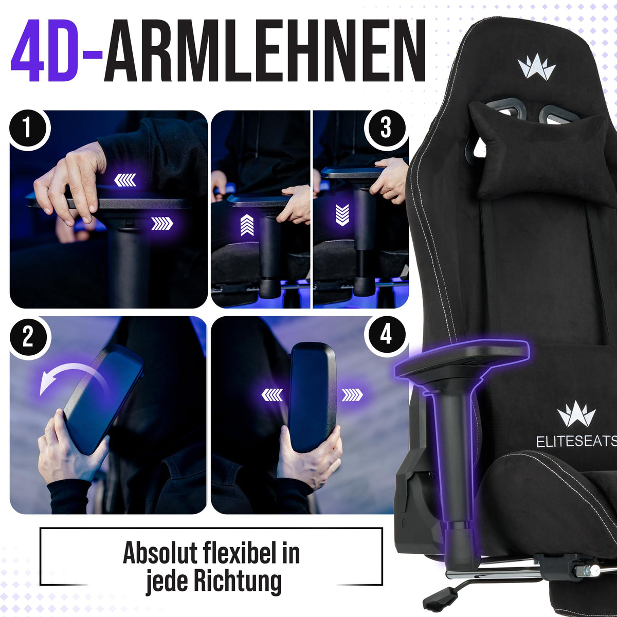 Ergonomischer Gaming Stuhl mit Stoffbezug und Fußstütze belastbar bis 150 Kilogramm