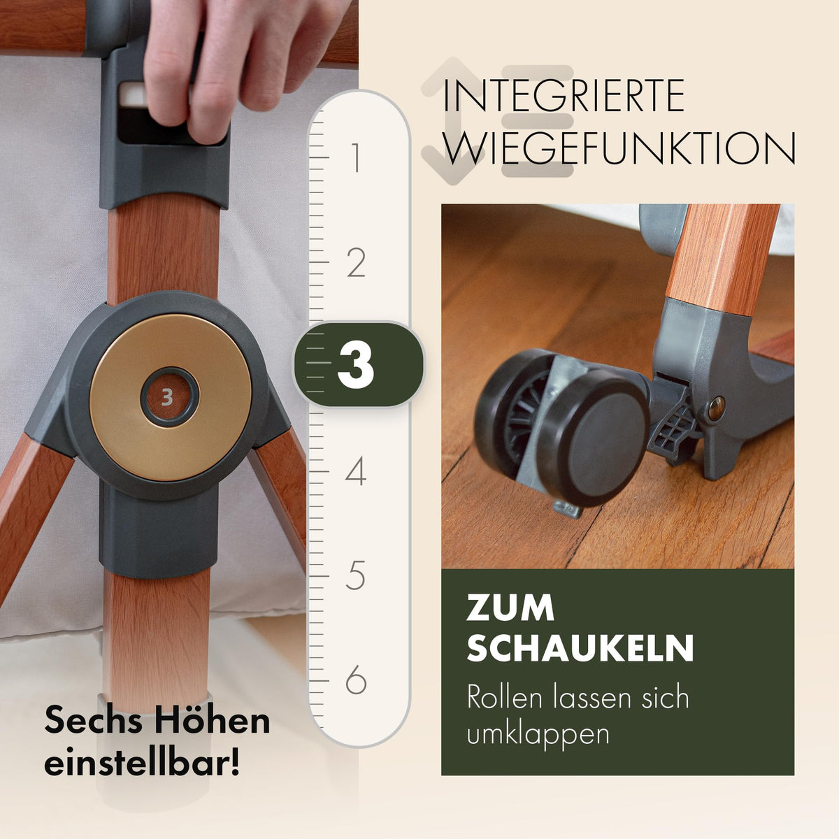Beistellbett mit Rollen für Boxspringbett, 3 in 1 Stubenwagen und Reisebett höhenverstellbar, inkl Reisetasche
