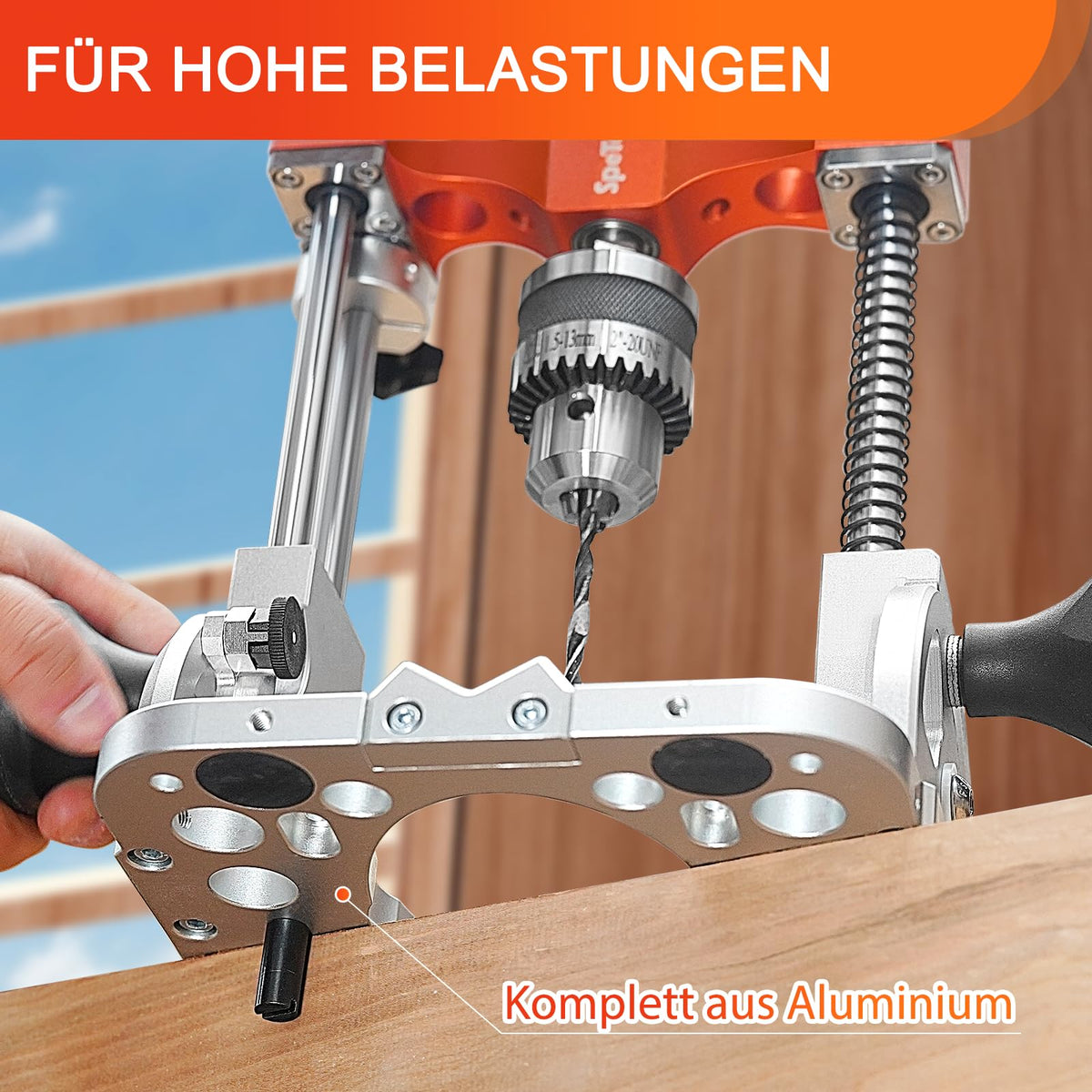 S04001 Bohrständer für Akkuschrauber Halbzoll Bohrfutter 0 bis 60 Grad Kugellager und Führungsstangen für Holz
