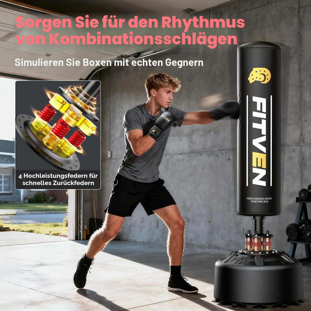 Freistehender Boxsack 100kg 180cm mit Boxhandschuhen und Saugnapf Punching Bag für Zuhause Erwachsene Familie