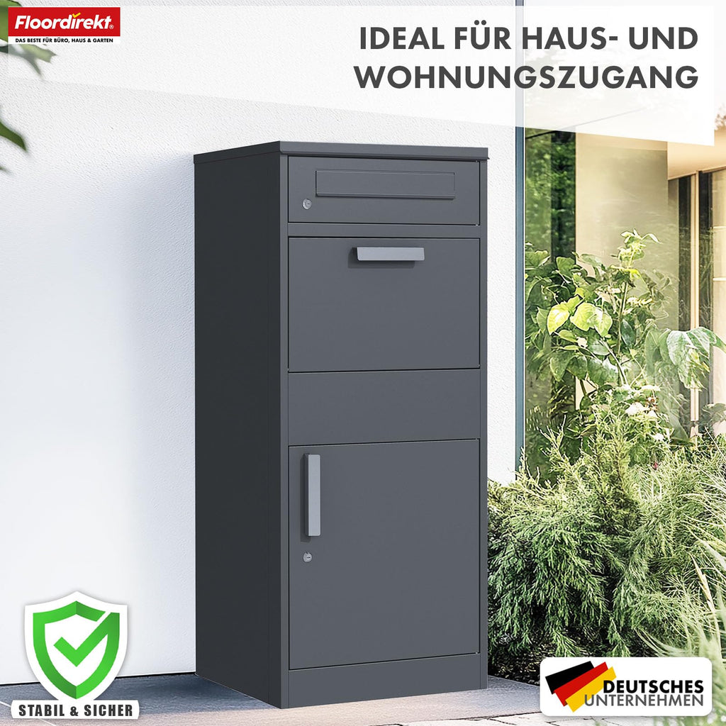 Paketbriefkasten XXL Standbriefkasten mit Paketbox und Zylinderschloss modern rostfrei massiv Postbox Francois