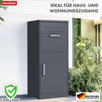 Paketbriefkasten XXL Standbriefkasten mit Paketbox und Zylinderschloss modern rostfrei massiv Postbox Francois