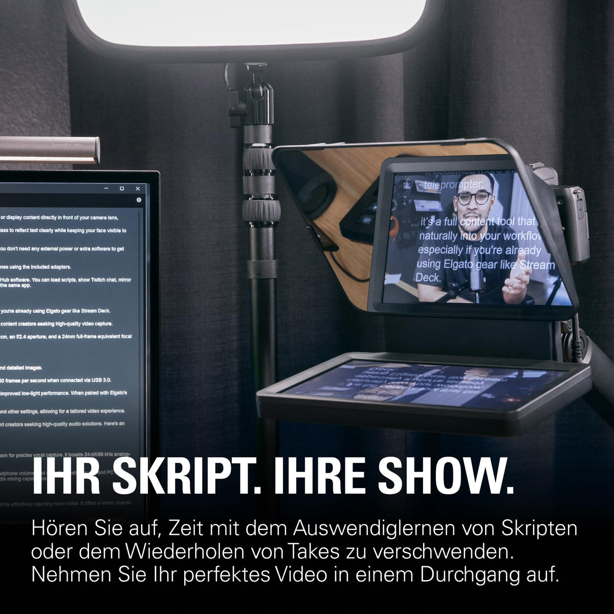 Teleprompter mit integriertem Bildschirm für Videoaufnahmen und Livestreaming mit Kamera und Smartphone