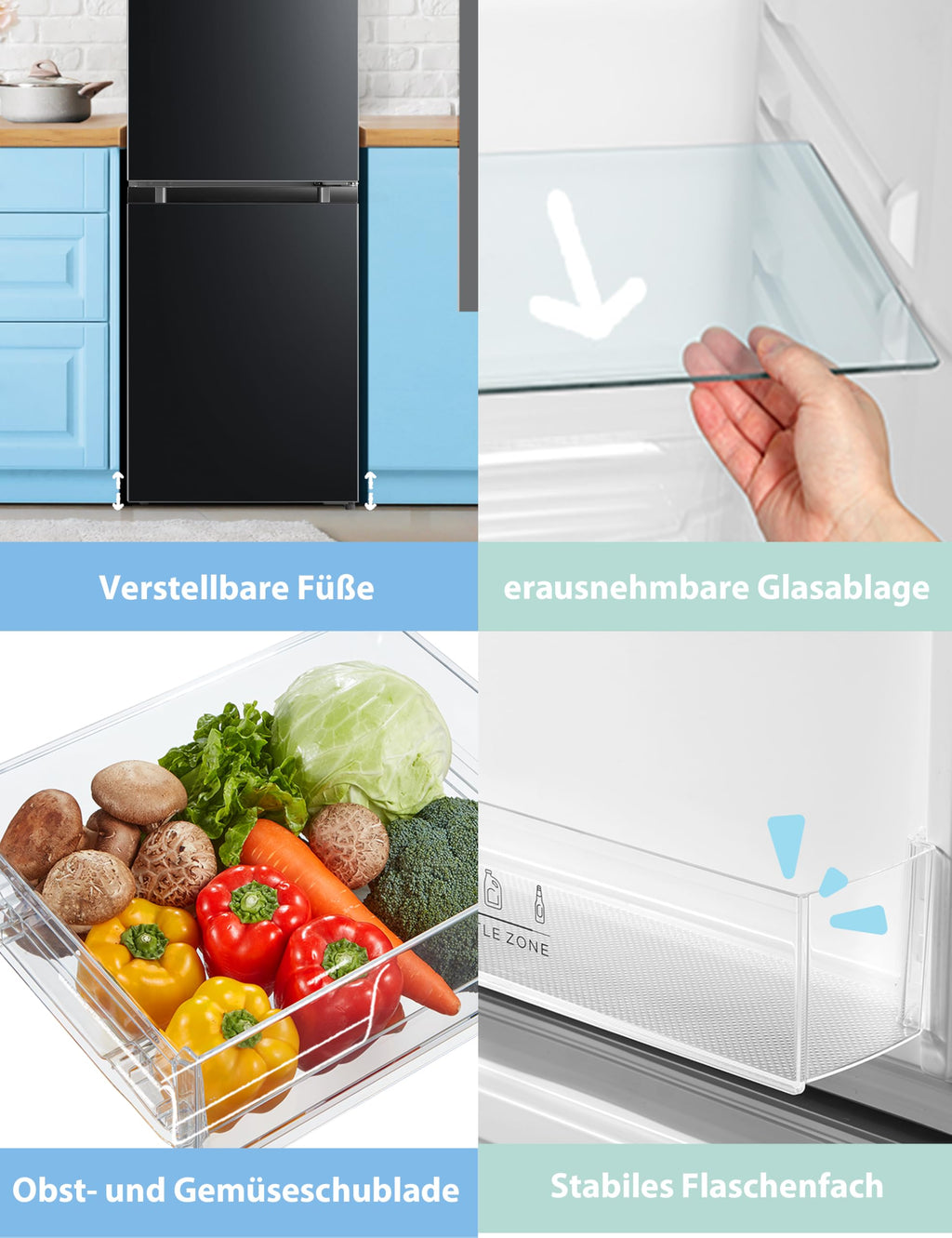 Kühl-Gefrierkombination 174L 150cm hoch 39dB leise Low Frost 180° Flipregal Energieeffizienzklasse E
