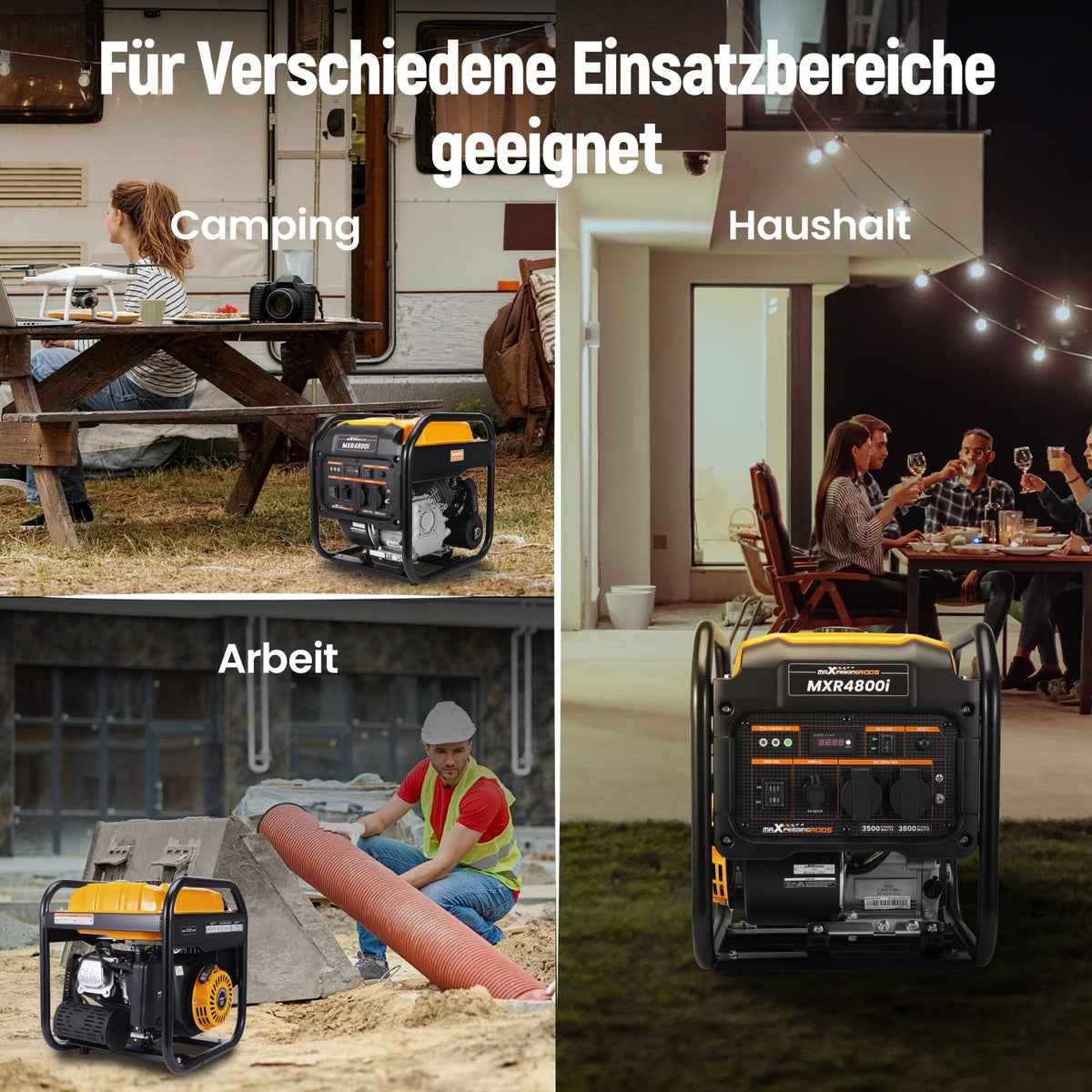 Benzin Inverter Stromgenerator 3800W, leise, mit 2x 230V Steckdosen und USB, für Camping und Notstrom
