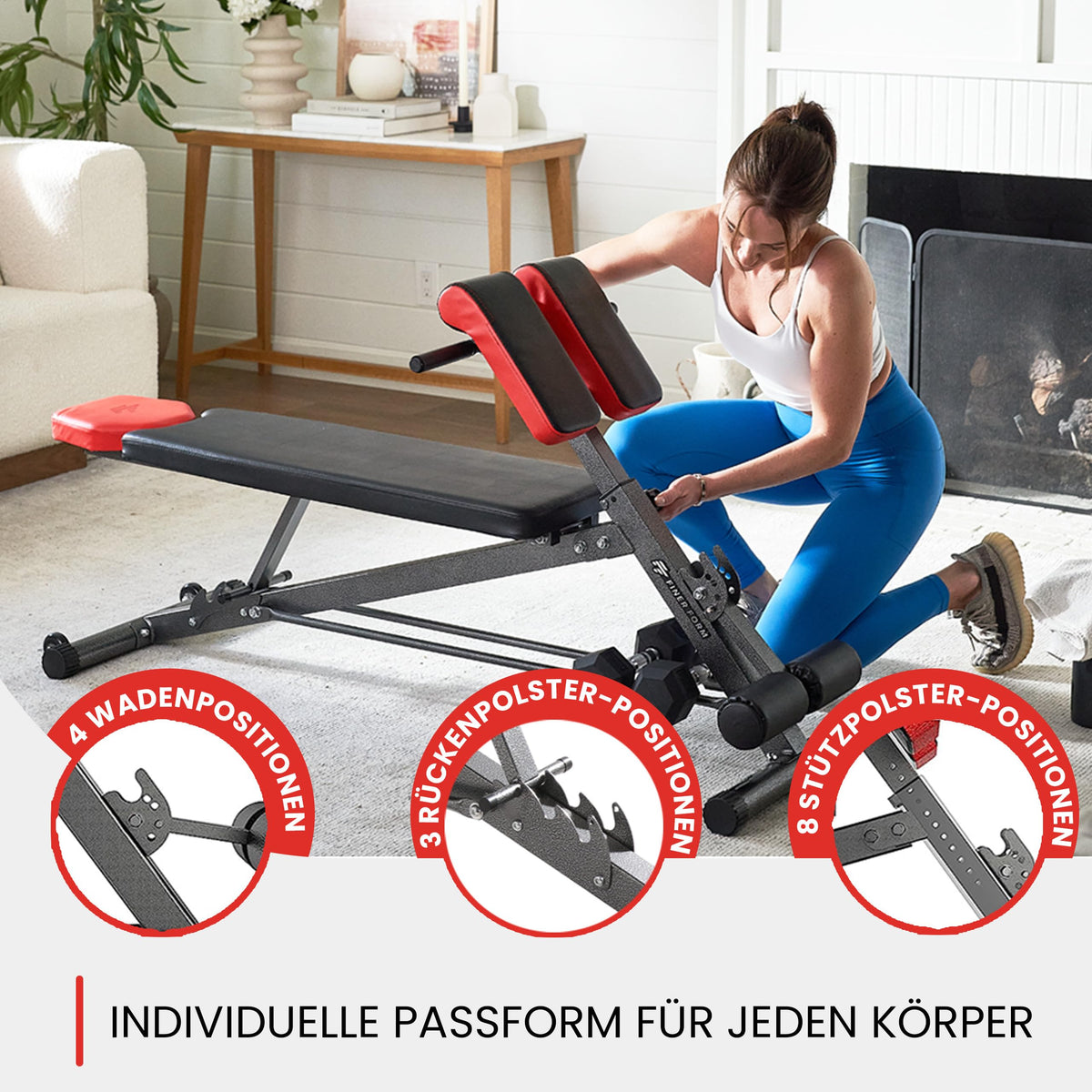 Multifunktionale Hantelbank mit Bauchtrainer und Rückentrainer für Fitness und Krafttraining zu Hause