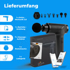 Massagepistole OrthoGun 3.0 mit App, 7 Aufsätzen und Koffer, 160W Motor, 5 Intensitäten, 360 Minuten Laufzeit