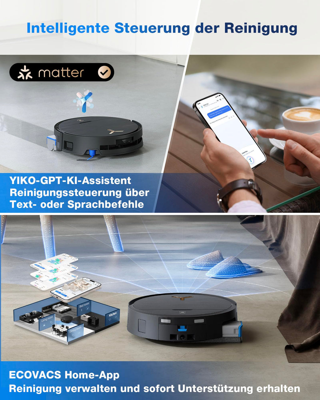 X9 Pro Omni Saugroboter mit Wischfunktion und Saugkraft von 16.600 Pa sowie OZMO Roller Wischsystem