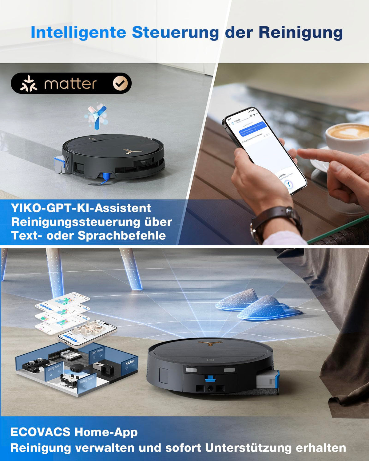 X9 Pro Omni Saugroboter mit Wischfunktion und Saugkraft von 16.600 Pa sowie OZMO Roller Wischsystem