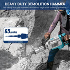 Abbruchhammer 1700W SDS Hex Stemmhammer 65 J Betonbrecher Antivibrationsgriff 2 Meißel Transportbox mit Rollen