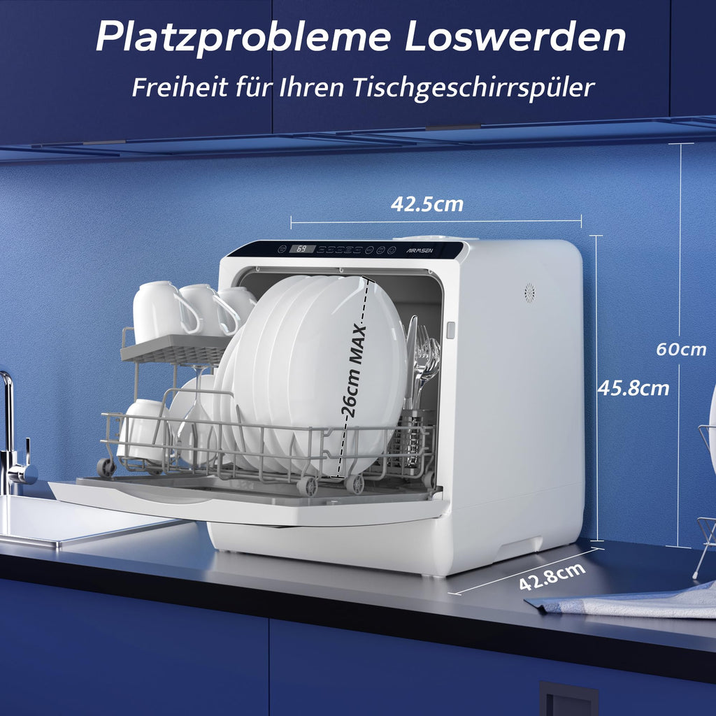 Platzsparender Mini Tischgeschirrspüler mit 5+1 Programmen und Energieklasse D für Zuhause