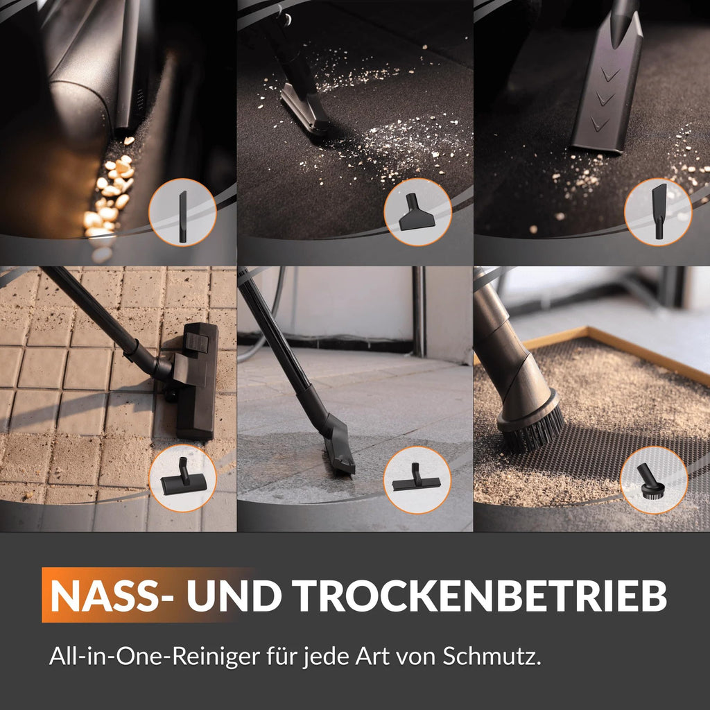 Grandstorm einziehbarer Staubsauger 10m knickfester Schlauch Wandmontage 6 Düsen Garage Fernbedienung Schwarz