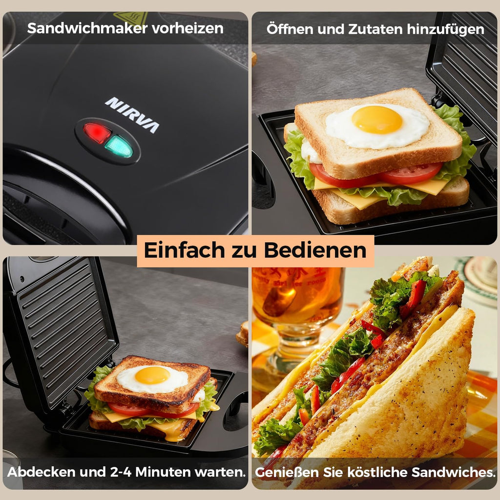 Doppel Sandwichmaker 750 W Antihaftbeschichtung Streifenform schnell aufheizbar Isoliergriff Schwarz