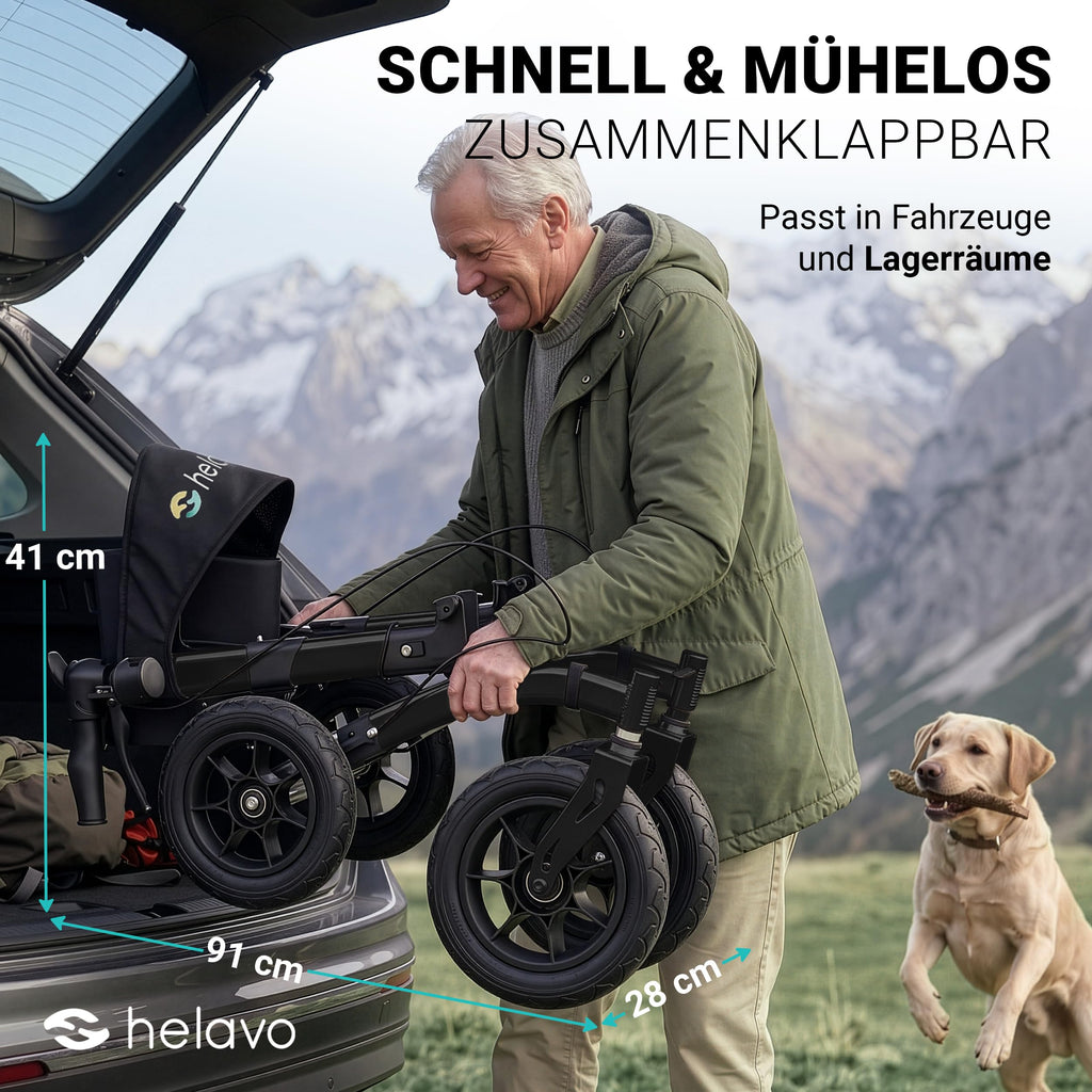 Faltbarer Outdoor Rollator mit Luftbereifung für den Außenbereich als Gehhilfe und Mobilitätshilfe