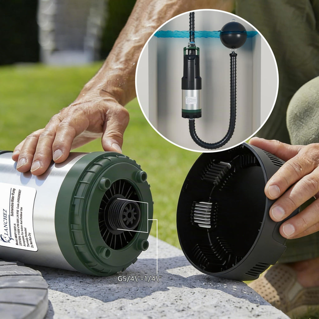 Tauchdruckpumpe 1100W 6300 l/h max. Förderhöhe 47 m für Gartenbewässerung, Wassertank und Kellerentwässerung