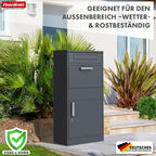Paketbriefkasten XXL Standbriefkasten mit Paketbox und Zylinderschloss modern rostfrei massiv Postbox Francois