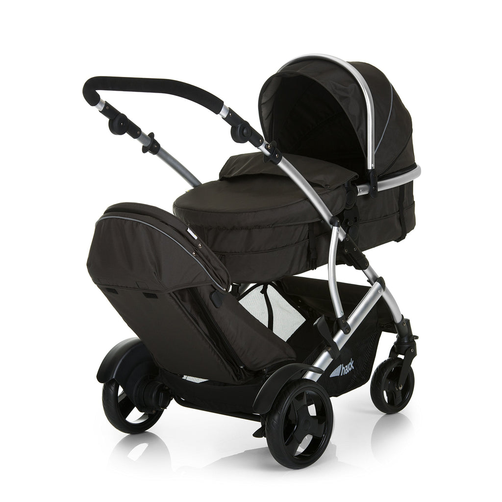 Duett 2 Geschwisterwagen Regenschutz Hauptsitz als Babywanne ab Geburt 15 kg Zweitsitz abnehmbar Black Forest
