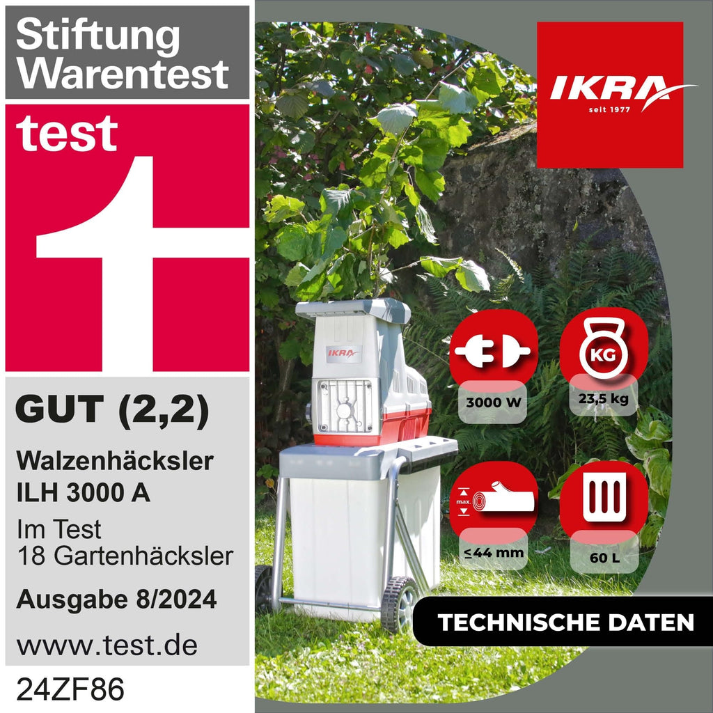 Elektro Gartenhäcksler Walzenhäcksler ILH 3000A mit Aststärke bis 44 mm für Äste und Strauchschnitt