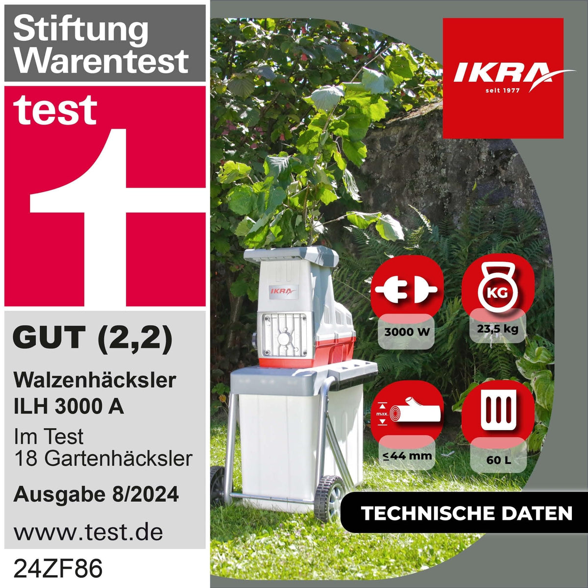 Elektro Gartenhäcksler Walzenhäcksler ILH 3000A mit Aststärke bis 44 mm für Äste und Strauchschnitt