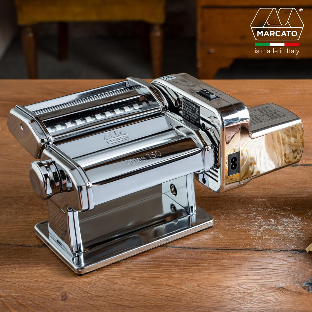 Elektrische Nudelmaschine Atlas 150 mit Atlasmotor für Pasta Lasagne Fettuccine Tagliolini aus Edelstahl