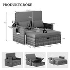 Rattan Gartenlounge Set 2 Sitzer Gartensofa Auflagenbox verstellbare Rückenlehne wetterfest Hocker Kissen Grau