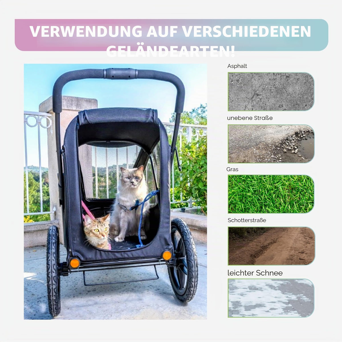 Breeze Große Hundebuggy Hundewagen mit Luftreifen wandelbar zum Fahrradanhänger für Hunde Schwarz 1 Stück
