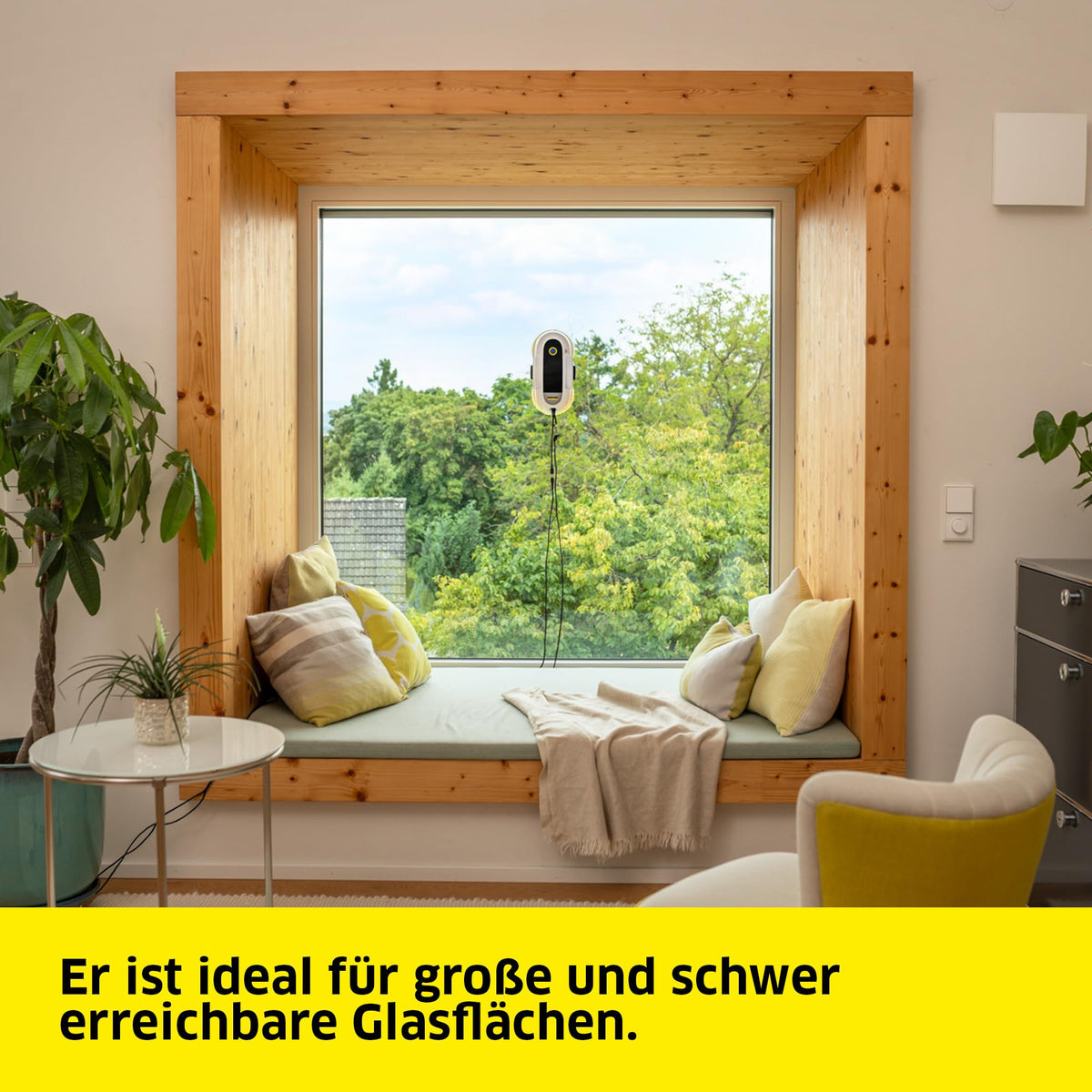 Fensterputzroboter RCW 2 Extra+ mit Sicherungsseil und Notversorgungsakku, 5 Reinigungsmodi, 6 Paar Wischbezüge