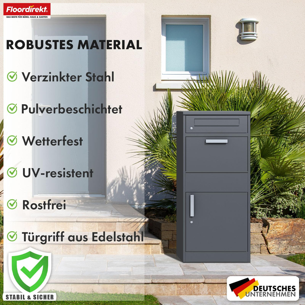 Paketbriefkasten XXL Standbriefkasten mit Paketbox und Zylinderschloss modern rostfrei massiv Postbox Francois