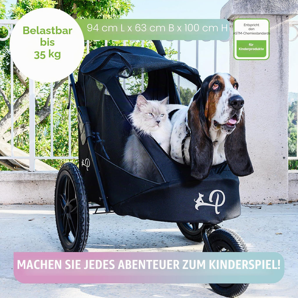 Breeze Große Hundebuggy Hundewagen mit Luftreifen wandelbar zum Fahrradanhänger für Hunde Schwarz 1 Stück