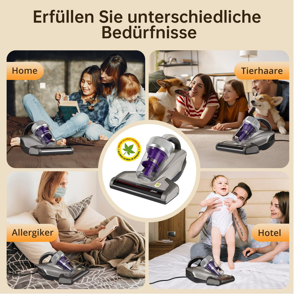 JV35 Milbensauger mit UV-C Licht 700 W Heißluftfunktion und doppeltem Zyklon für Matratzen Betten und Sofa