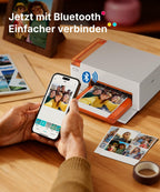 Amber M110 Mini Fotodrucker für Smartphone, Bluetooth, Thermosublimation, 60 Blatt 10x15 Papier, 2 Farbbänder