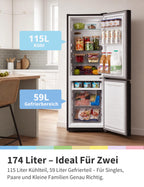 Kühl-Gefrierkombination 174L 150cm hoch 39dB leise Low Frost 180° Flipregal Energieeffizienzklasse E