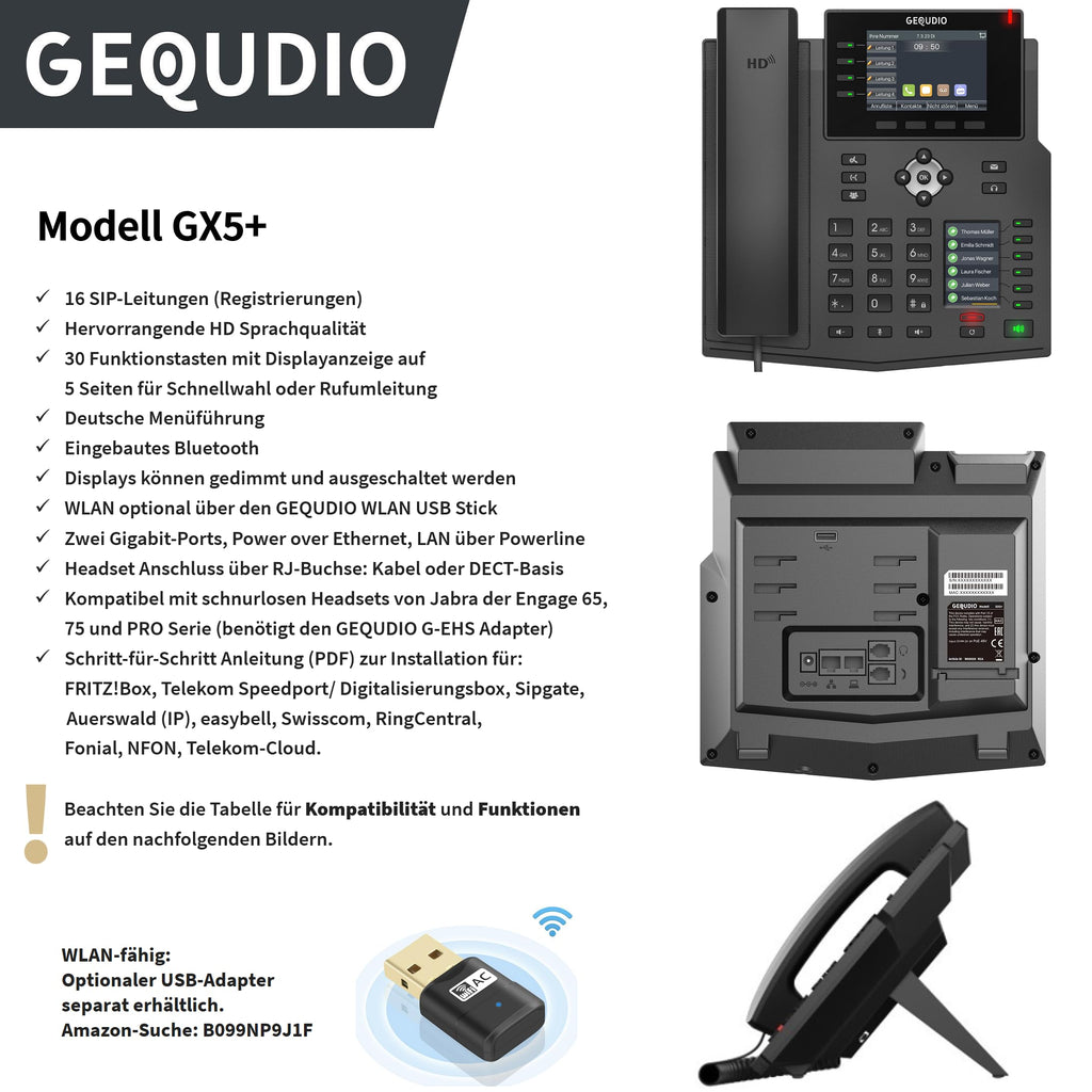 IP Telefon VoIP SIP GX5+ mit 2x Farbdisplay und Freisprechfunktion für FritzBox und Telekom