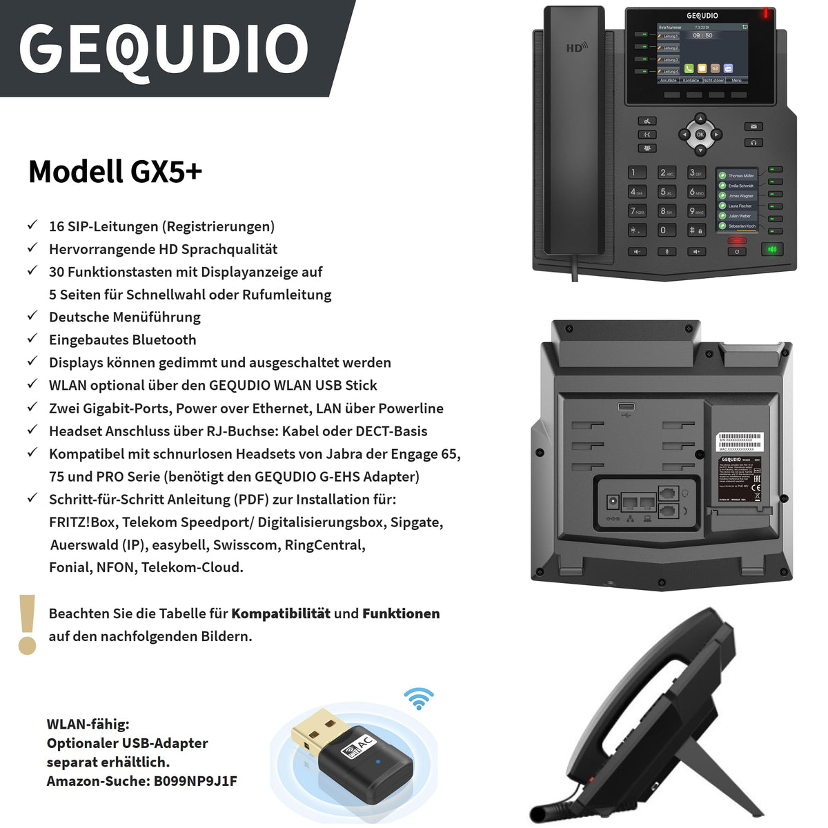 IP Telefon VoIP SIP GX5+ mit 2x Farbdisplay und Freisprechfunktion für FritzBox und Telekom