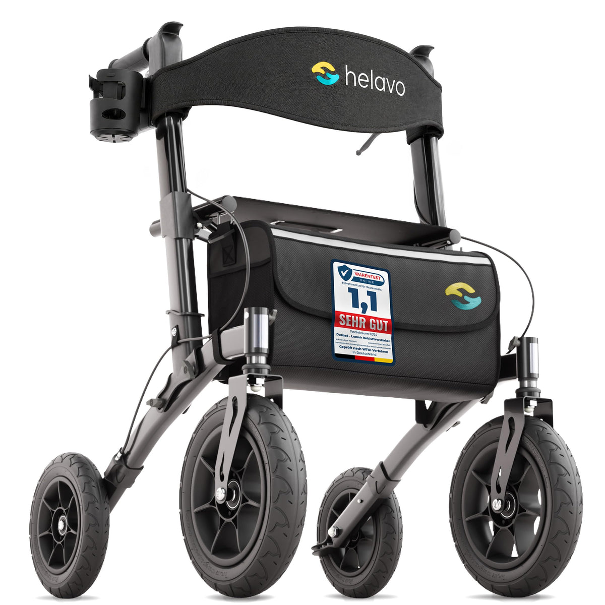 Faltbarer Outdoor Rollator mit Luftbereifung für den Außenbereich als Gehhilfe und Mobilitätshilfe