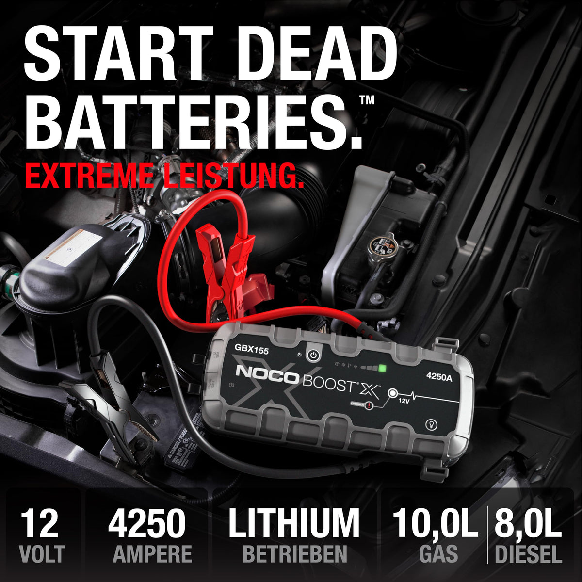 Boost X GBX155 4250A UltraSafe 12V Lithium Starthilfe Powerbank für Benziner bis 10,0L und Diesel bis 8,0L